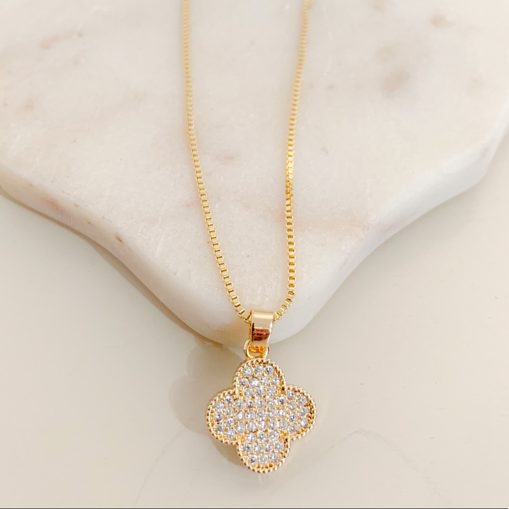 Micro Pave Clover Necklace | 14k Gold Filled - Picture 6 of 8